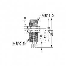 PCB Connector, Insert, A Code - M8 6pins A code male straight rear panel mount connector, unshielded, insert